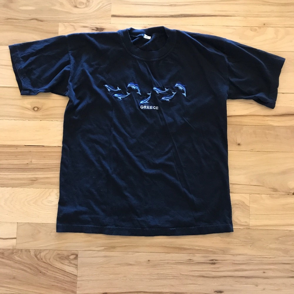 Greece Blue Shirt Women’s Size M with dolphins